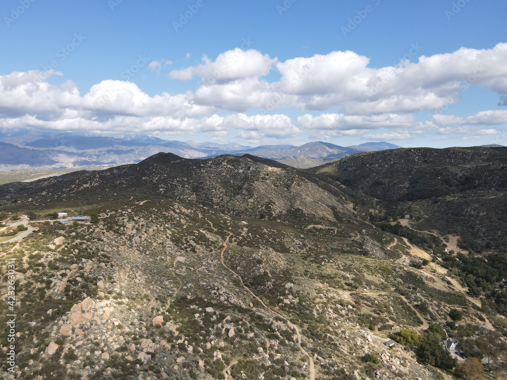 Aerial view of Simpson park wilderness valley in Santa Rosa Hills. Hemet, California. USA