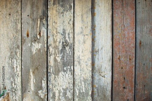 the wooden antique texture is painted with old peeling paint.