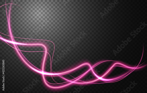 Abstract light speed motion effect, pink light trail. Vector Illustration