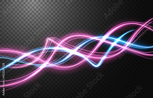 Abstract light speed motion effect, multicolor light trail. Vector Illustration