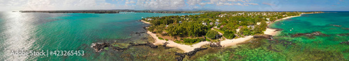 Beautiful beach in Grand Baie, Mauritius from drone point of view