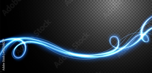 Abstract light speed motion effect, blue light trail. Vector Illustration
