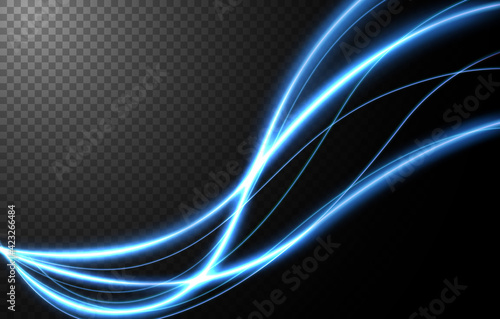Abstract light speed motion effect, blue light trail. Vector Illustration