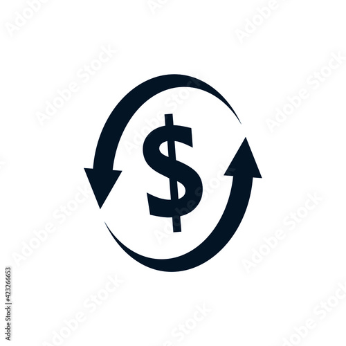Arrows in a circle, dollar sign. The concept of refinancing, updating cash applications, services. Vector icon isolated on white background.