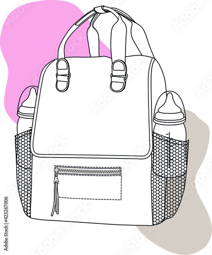 BAG. BABY care bag design template vector flat sketch