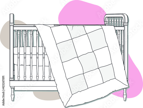 Baby quilt. Baby cradle and baby quilt vector illustration