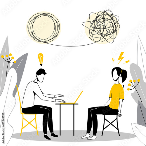Psychotherapy concept. Psychologist and patient in therapy session. Treatment of stress, addictions and mental problems.