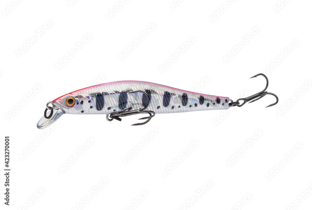 Wobbler with hooks for fishing as bait for fish, which is used for spinning. Fishing tackle for a fisherman. Wobbler with hooks for fishing as bait for fish, which is used for spinning. Fishing tackle for a fisherman.