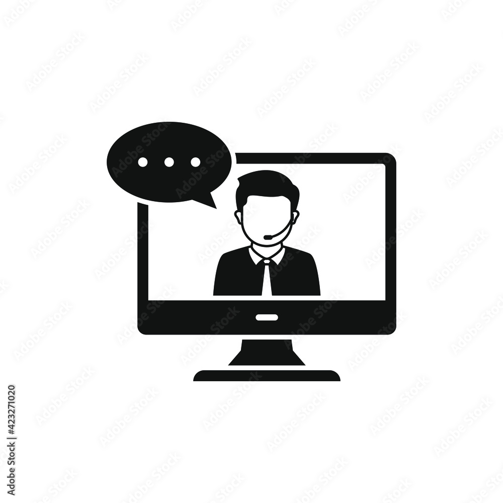 Customer support on computer. Online service icon concept isolated on white background. Vector illustration
