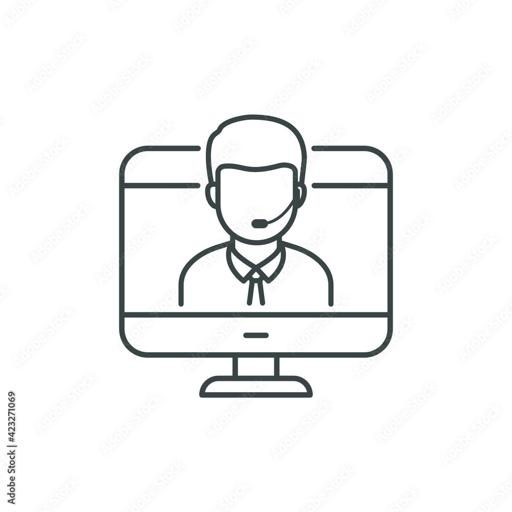 Customer support on computer. Online service line icon concept isolated on white background. Vector illustration