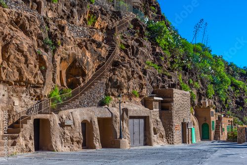 Cave houses at Barranco de Guayadeque valley at Gran Canaria, Canary islands, Spain photo