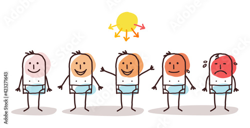 Cartoon Man Sunbathing and dangerous Sun rays