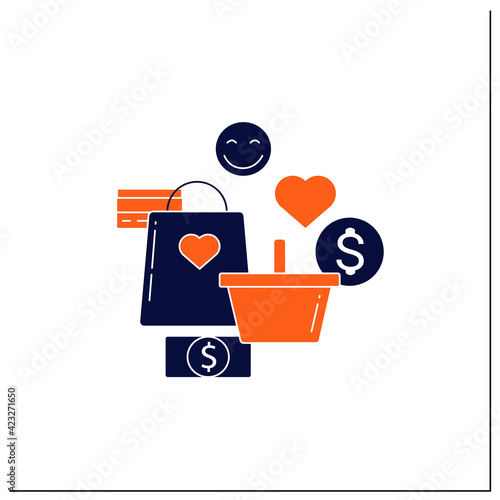 Shopaholism glyph icon. Thoughtless spending money. Buying unnecessary things. Positive emotions.Mindful spending concept.Filled flat sign. Isolated silhouette vector illustration