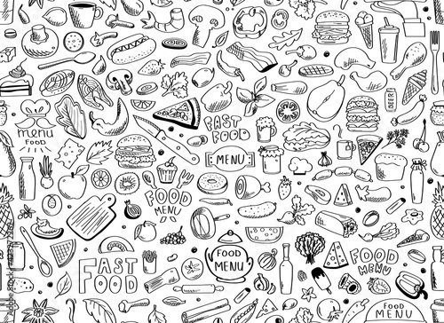 Food, seamless pattern. Vector illustration isolated on white background