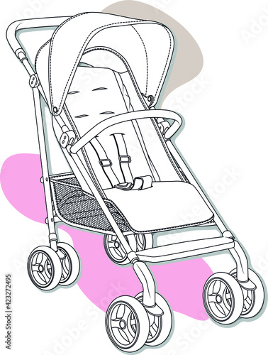 Baby pram design VECTOR. THE STROLLER flat sketch