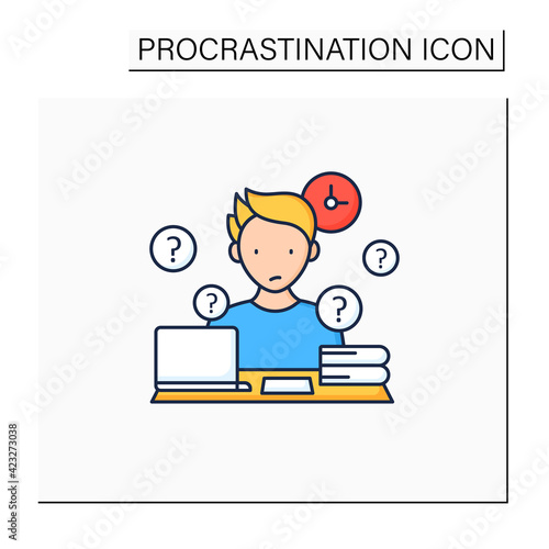 Overdoer procrastinator color icon.Taking extra work. Too many tasks.Procrastination concept. Isolated vector illustration