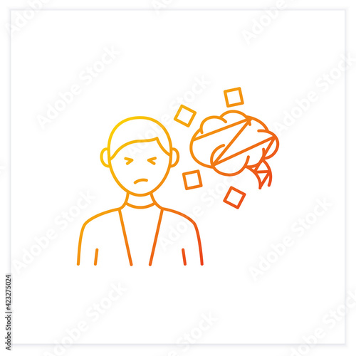 Cognitive dissonance gradient icon.Mental conflict between knowledge, ideas, mind. Divergence of thought and action.Isolated vector illustration.Suitable to banners, mobile apps and presentation