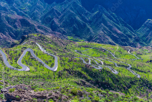 Curving road at Baranco de Carrizal at Gran Canaria, Canary Islands, Spain photo