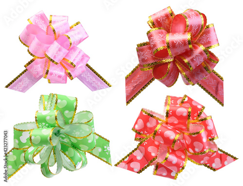Collection of 4 bows for gift wrapping on an isolated background