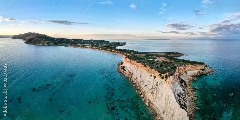 Gerakas beach and rocky cliffs in Zakynthos, aerial view
