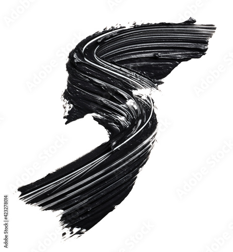 Fototapeta Naklejka Na Ścianę i Meble -  Black paint stroke isolated on white background. Facial cosmetic product