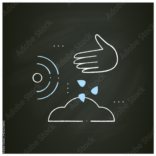 Planting seeds chalk icon. Process of planting different sorts of grain. Hand throwing seeds into soil. Ecological farming concept. Isolated vector illustration on chalkboard