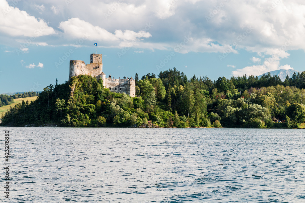medieval castle on the lake shore