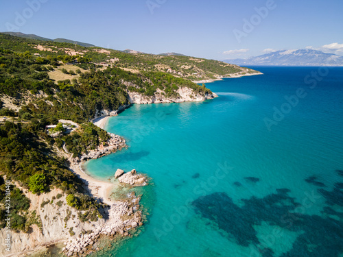 Fototapeta Naklejka Na Ścianę i Meble -  Aerial view of Xigia Sulfur beaches Zakynthos, Greece