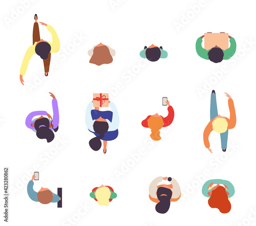 Top view of walking people