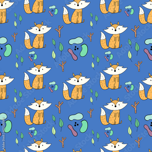 Cute fox seamless pattern, vector illustration