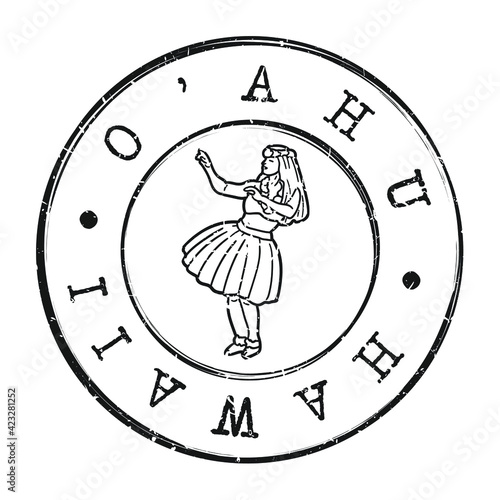 O‘ahu, Hawaii, USA Stamp Postal. Silhouette Seal. Passport Round Design. Vector Icon. Design Retro Travel. Hula Dancer National Symbol.