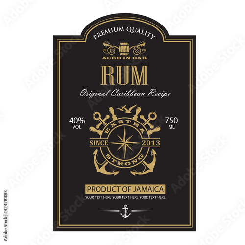 template rum label with anchor and yacht helm in retro style