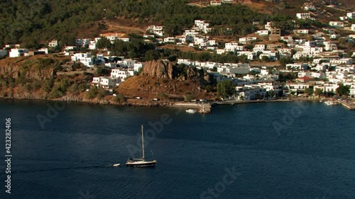 The Port (Skala) of Patmos Island, Greece  Christian pilgrims frequently visit due to the island's connection with the prophet John and the writing of the Book of Revelation,cruise destination photo