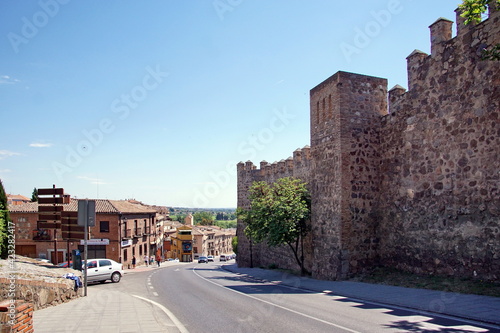 fort wall medieval stone tower in the city of Toledo, Spain, ancient fortification