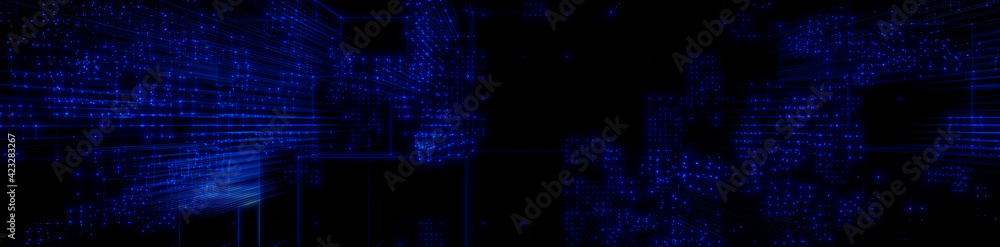 Futuristic, Blue Digital Grid background. Network Tech Wallpaper Banner. 3D Render Futuristic, Blue Digital Grid background. Network Tech Wallpaper Banner. 3D Render