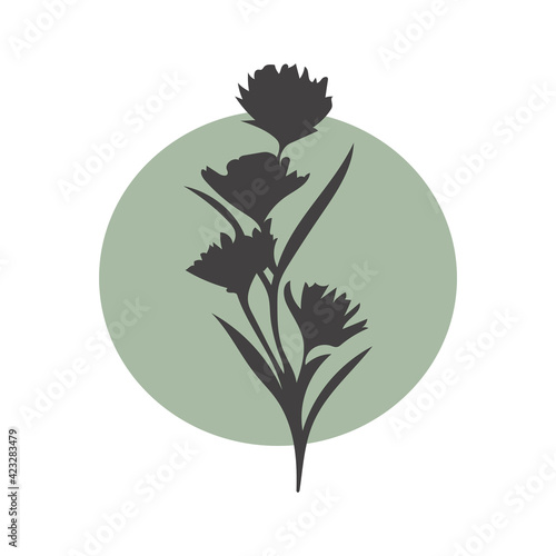 Flower silhouette on colorful round background. isolated vector