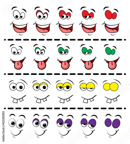 Blink eye animation steps. Cartoon  facial comic stages illustration isolated on white background.