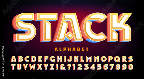 Stack multilayered alphabet; a unique font style with stacked and shaded lettering effects.