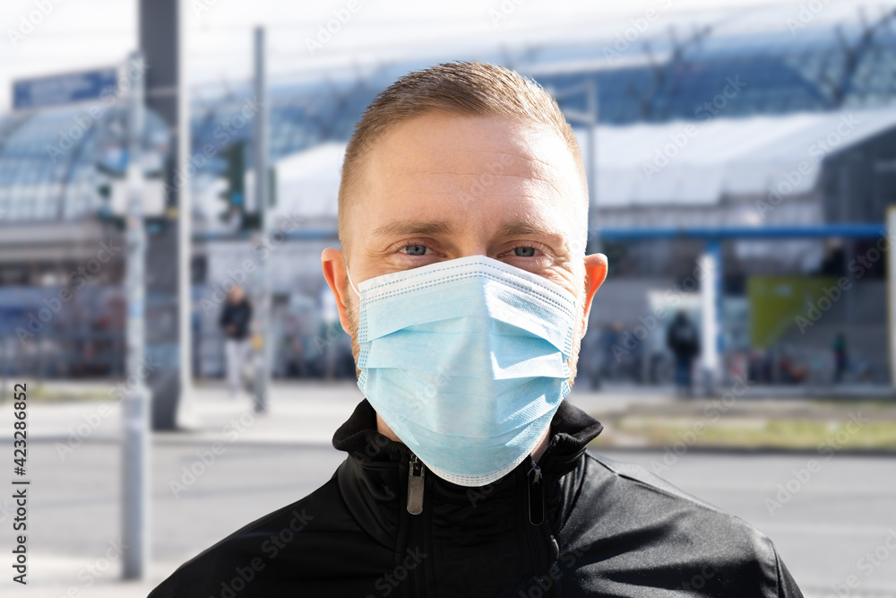 Man Wearing Coronavirus Medical Face Outside