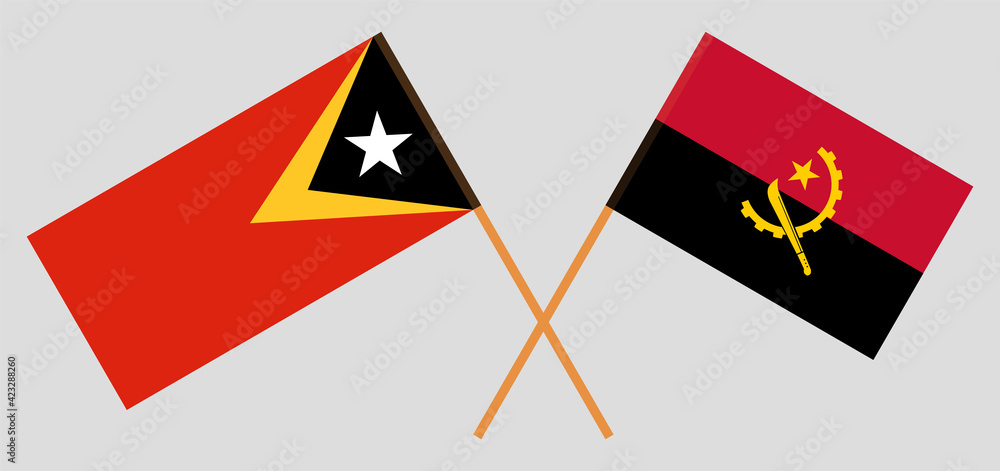 Crossed flags of East Timor and Angola. Official colors. Correct proportion Crossed flags of East Timor and Angola. Official colors. Correct proportion