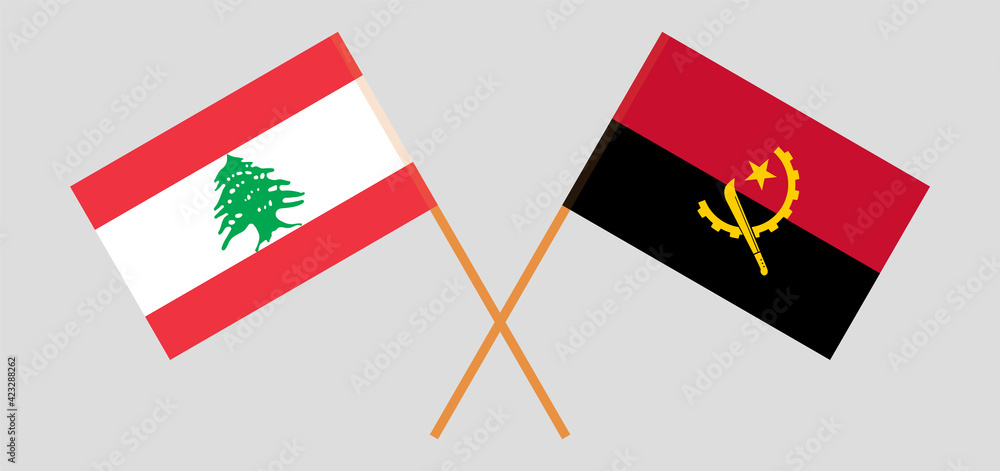 Crossed flags of the Lebanon and Angola. Official colors. Correct proportion Crossed flags of the Lebanon and Angola. Official colors. Correct proportion