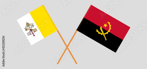 Crossed flags of Vatican and Angola. Official colors. Correct proportion