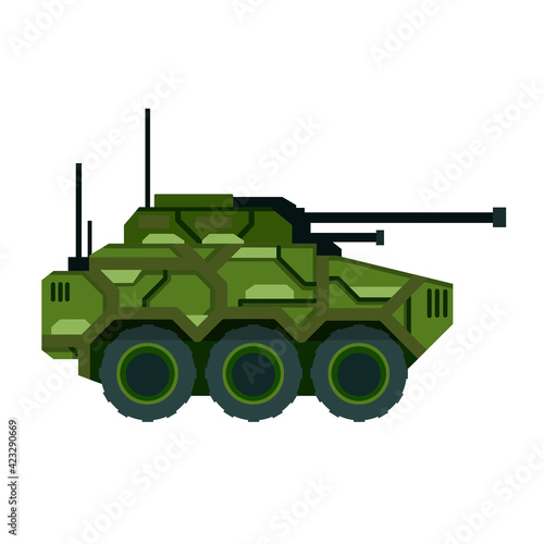 Tank. Military vehicle with a big gun. Weapons for modern warfare. Camouflage armored vehicles.