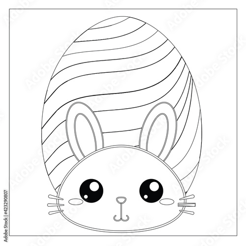 Easter Bunny Coloring Page! Easter Bunny Coloring Book, Easter Bunny Rabbit Cartoon Character with Easter Egg.