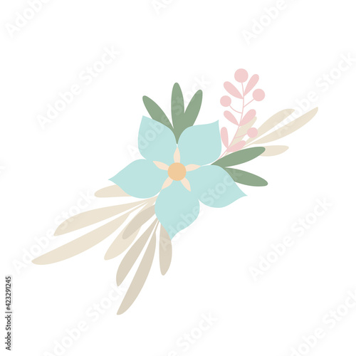 Simple flowers pastel-colored floral arrangement of in flat style vector illustration  symbol of spring  cozy home  Easter holidays celebration decor  clipart for cards  bohemian springtime decoration
