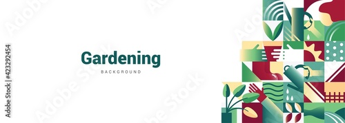 Abstract geometric banner with Gardening elements. Seamless  backgrounds for brochures, poster design. Vector illustration