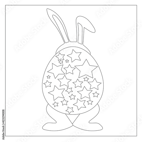 Easter Bunny Coloring Page! Easter Egg Coloring Page, Easter Bunny Rabbit Cartoon Character with Easter Egg.