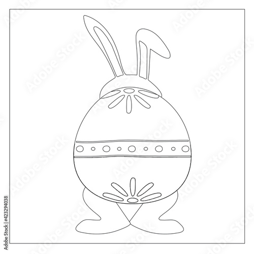 Easter Bunny Coloring Page! Easter Egg Coloring Page, Easter Bunny Rabbit Cartoon Character with Easter Egg.