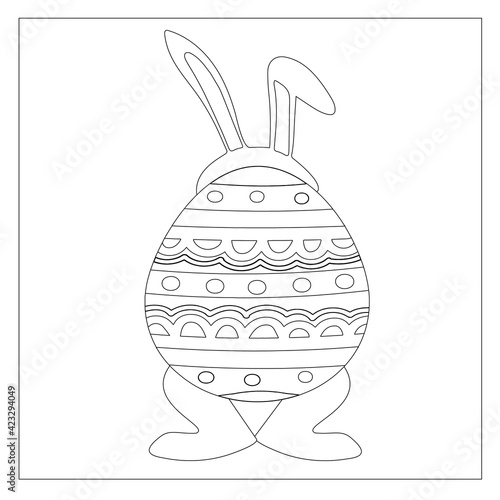 Easter Bunny Coloring Page! Easter Egg Coloring Page, Easter Bunny Rabbit Cartoon Character with Easter Egg.