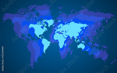 Abstract world map with colorful overlaps. Vector illustration